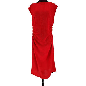 H&M Woman's Red Ruched Crinkled Jersey Draped Midi Dress Size XL Lined Bodice